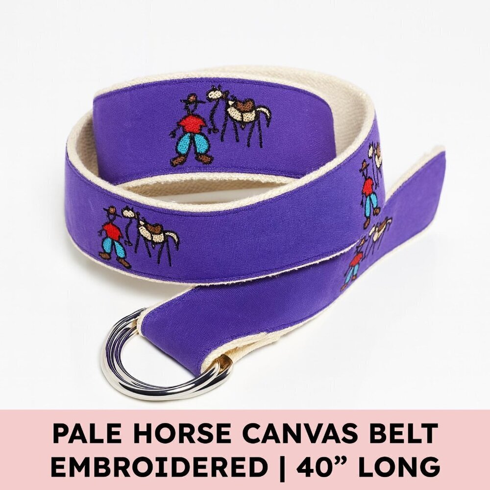 Pale Horse Cowboycore Embroidered Cotton Western D-Ring Belt Purple Boho Folk - Picture 11 of 11